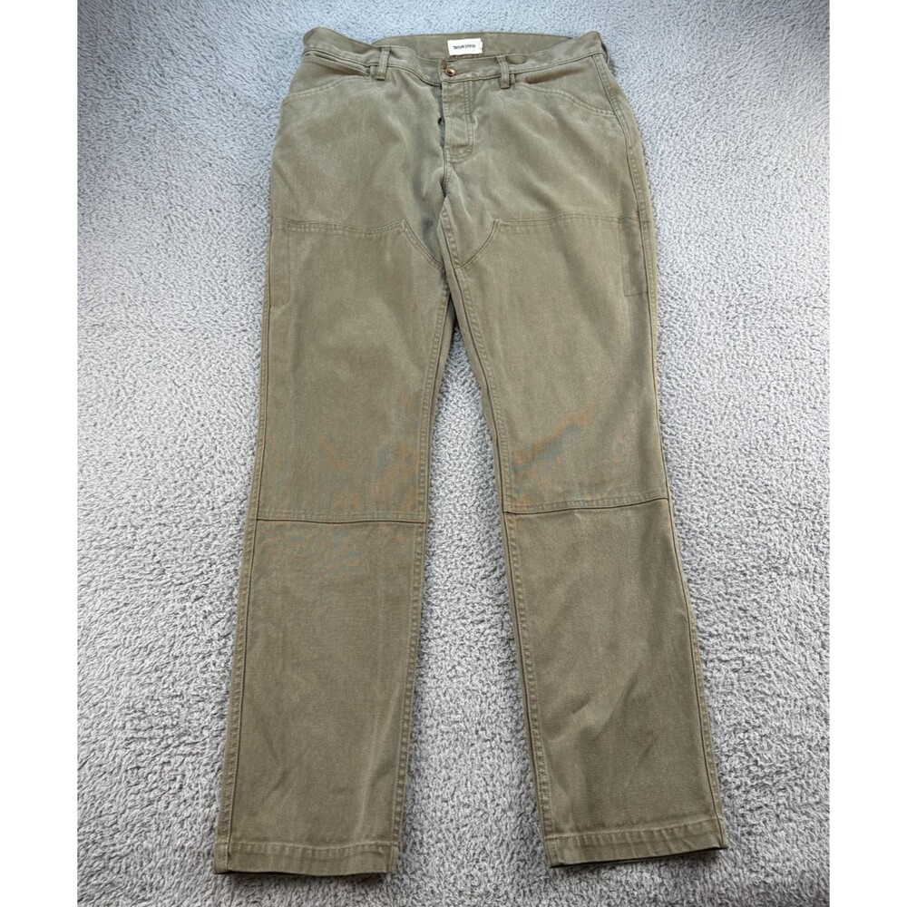 Taylor Stitch Chore Pants Hemp Blend Boss Duck Olive Double Knee Mens 36 (34x33)